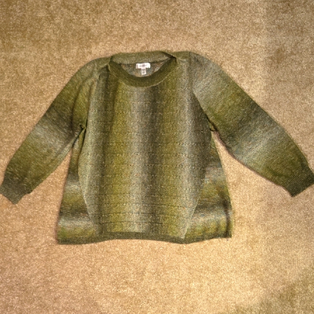 Dress Barn Women's Colorblock Green Soft Long Sleeve Crewneck Sweater Size 2X